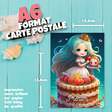 Lot de 6 invitations anniversaire en Français à personnaliser + 6 enveloppes | Petite Sirène aux fraises | Style Manga