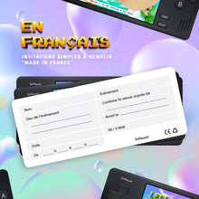 Lot de 12 invitations anniversaire en Français | Thème Jeux vidéo | Format console de jeux portable